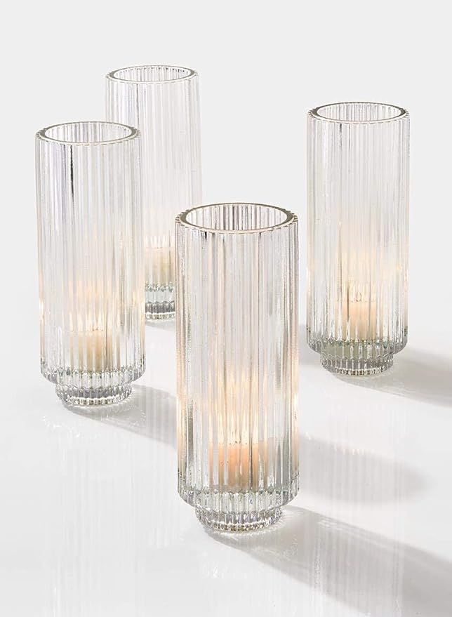 Serene Spaces Living Slim Clear Ribbed Glass Votive Holder, Decorative - Image 5