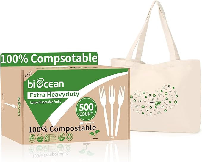 Extra Heavyduty Compostable Forks Disposable Cutlery No Plastic Forks Large by Biocean