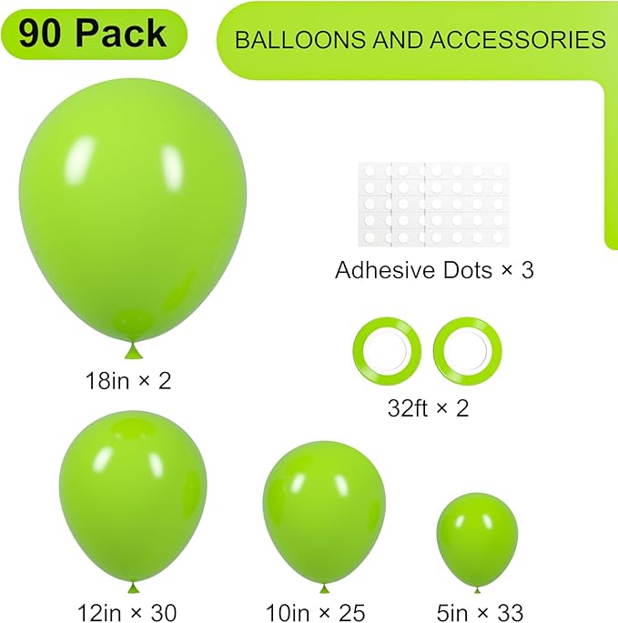 90pack Lime Green Balloons Different Size 18/12/10/5 Inch Lime Green Balloon - Image 2