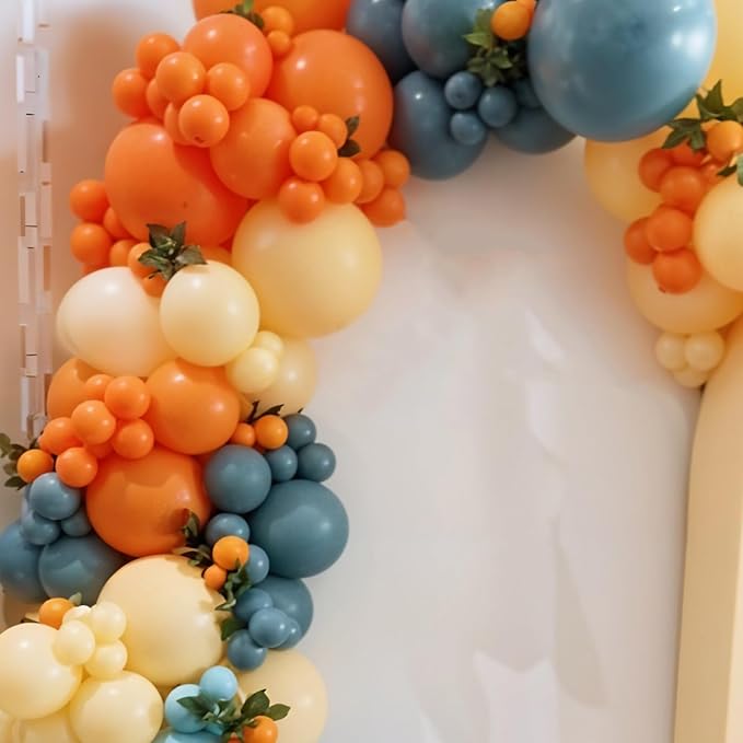 Blue and Orange Balloons, Retro Orange Dusty Blue Teal Ivory Beige Balloon - Image 5