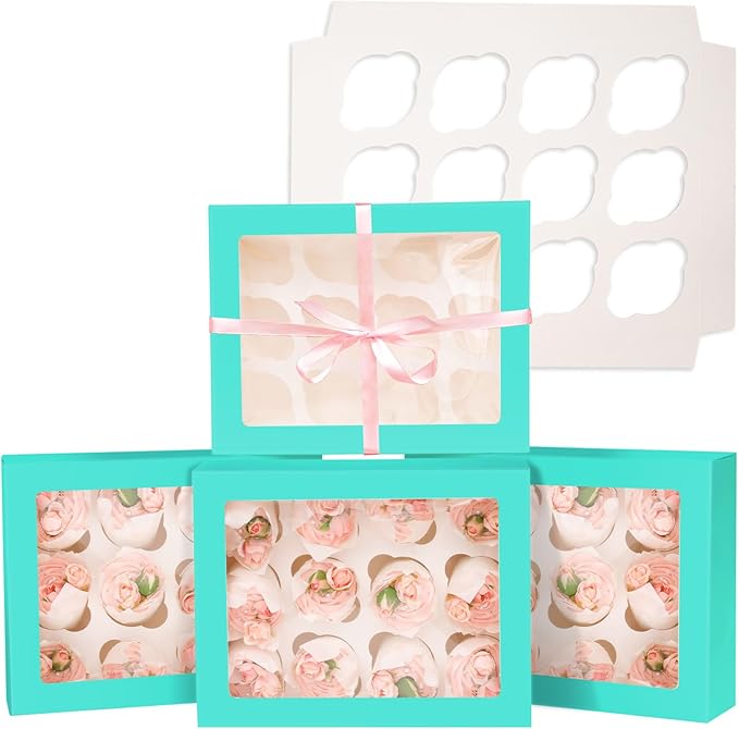 12 Cupcake Containers 10-Packs Cupcake Box Cupcakes Carrier, Mint Blue 12 by Bakepacker