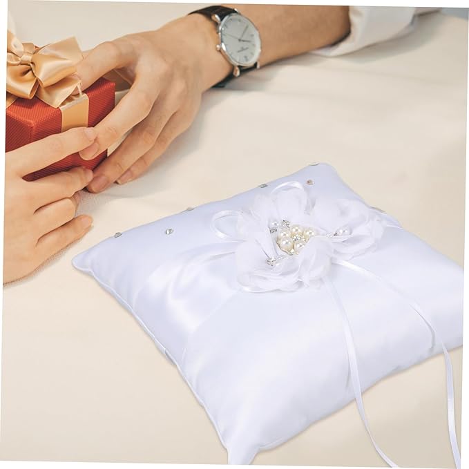 Decorative Pillows Pearl Ring Ring Pillow Wedding Ring Bearer Pillow Set - Image 8