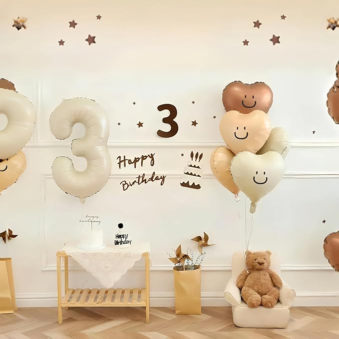 40 Inch Beige Large Numbers Balloons 3, Self Inflating Ivory White Digit 3 - Image 5