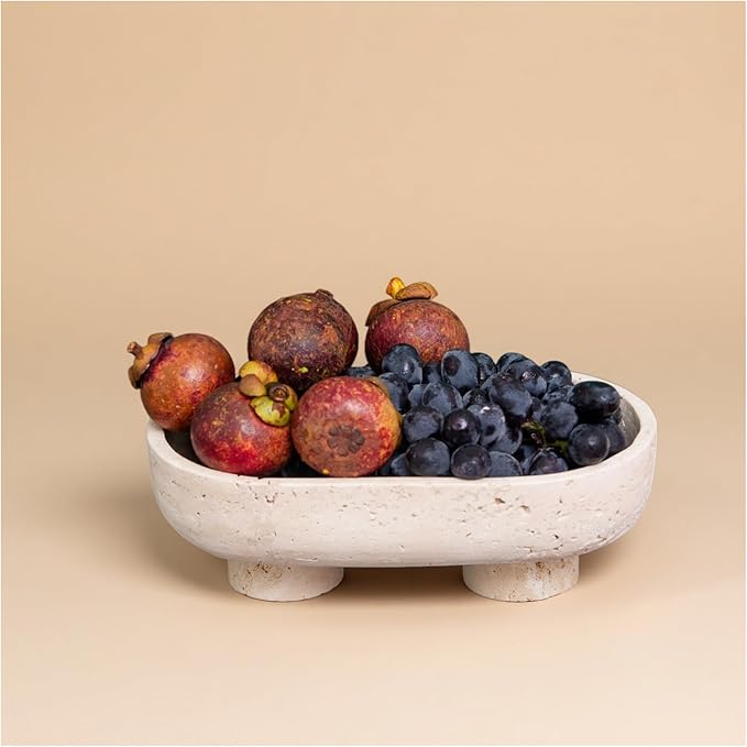 Natural Oval Travertine Fruit Bowl 10" – Large Decorative Bowl & Travertine by Unknown