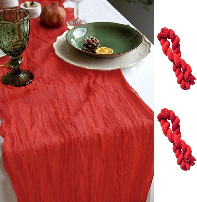 Red Table Runner Cheesecloth 142'' Rustic Gauze Wedding Runner, Christmas by YourMagicMoment