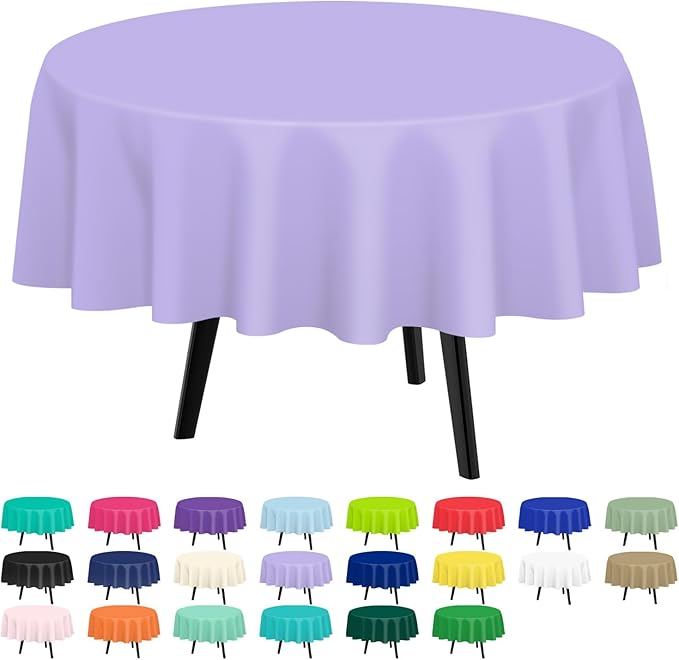 QIKSION Lavender Round Tablecloth 6 Pack, 84 Inch Plastic Table Cover Disposable by QIKSION