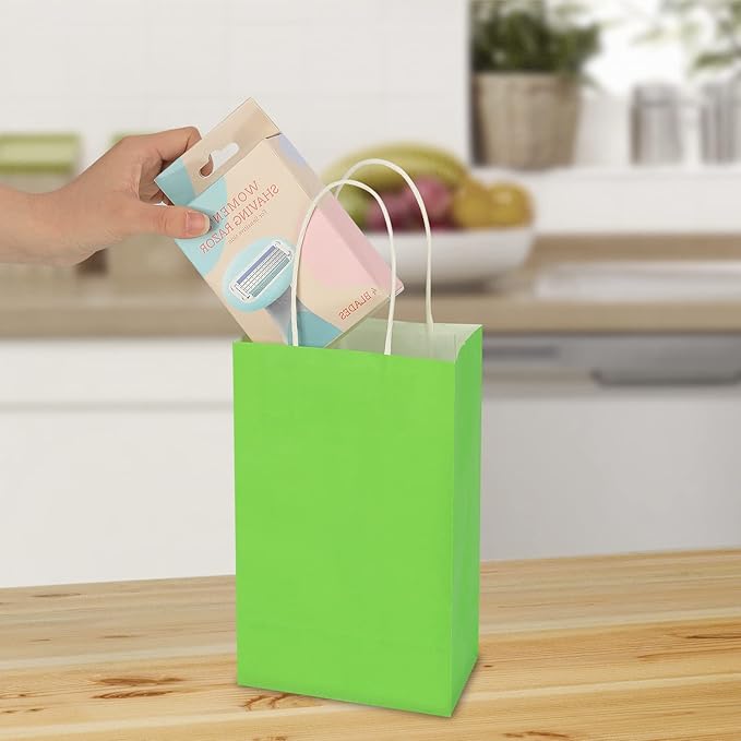50 Pack 5.25x3.25x8.25 Inch Small Grass Green Kraft Paper Bags - Image 6