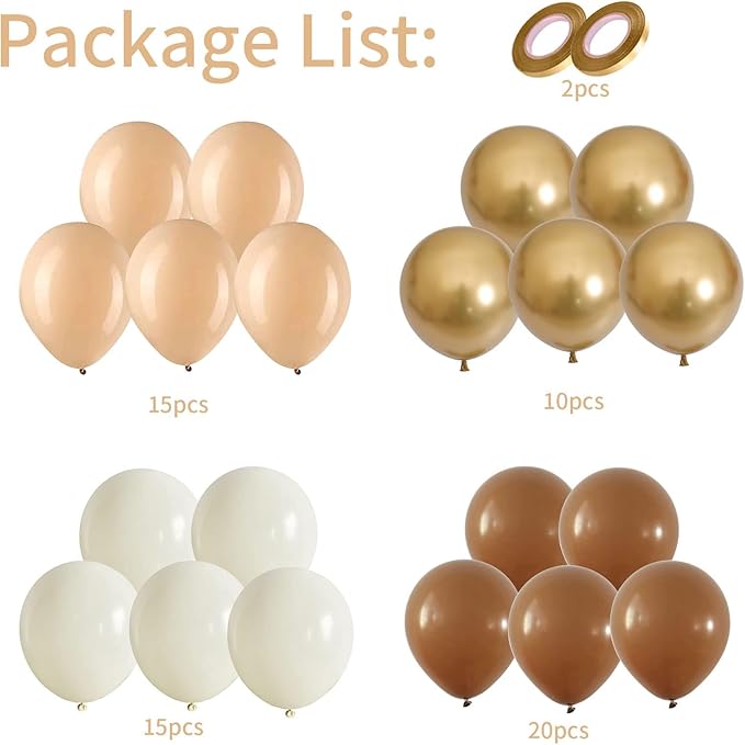 Balloons Brown and Gold, 60 Packs 12 Inch Retro Brown Cream Beige Balloon Sand - Image 2