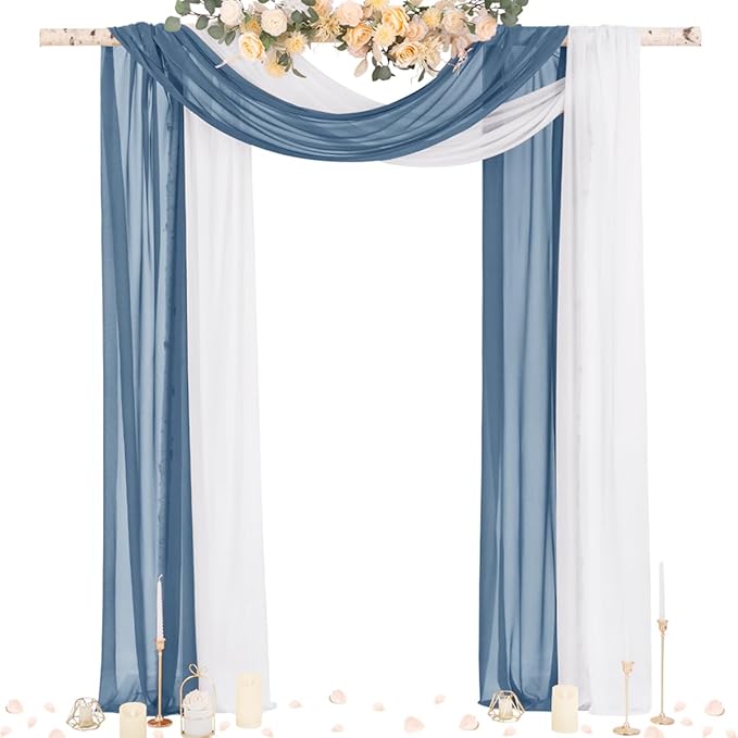 Socomi Wedding Arch Draping Fabric 29" x 20Ft 2 Panels Dusty Blue and White by Socomi
