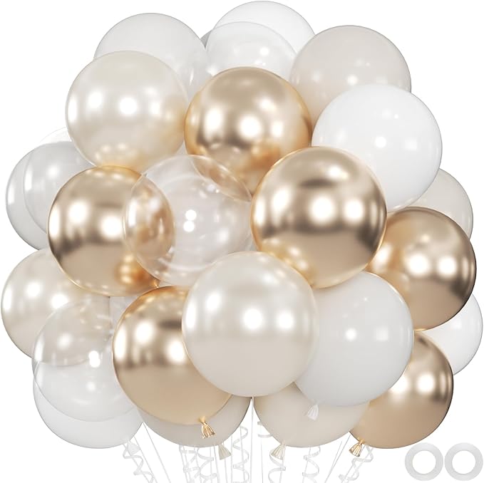 100pcs White and Gold Balloons by OWPFJG