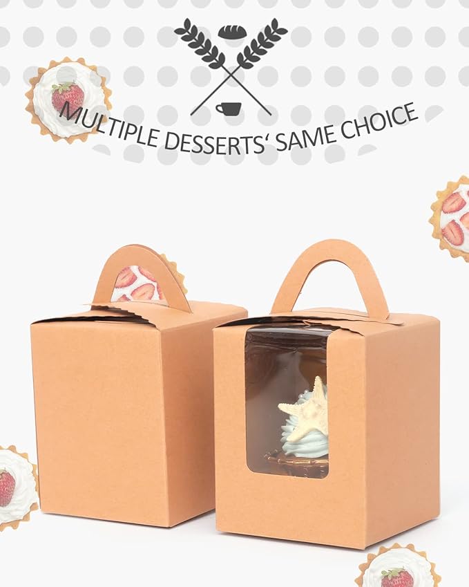 qiqee 100pcs Cupcake Containers Individual Brown Cupcake Holders Disposable - Image 4