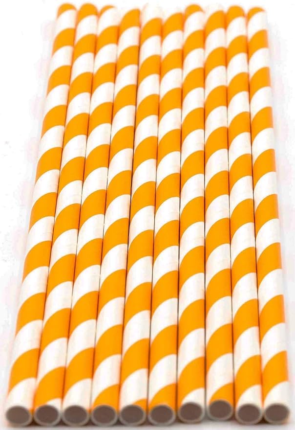 Pack of 300 Orange Swirls Biodegradable 4-Ply Paper Drinking Straws - Image 2