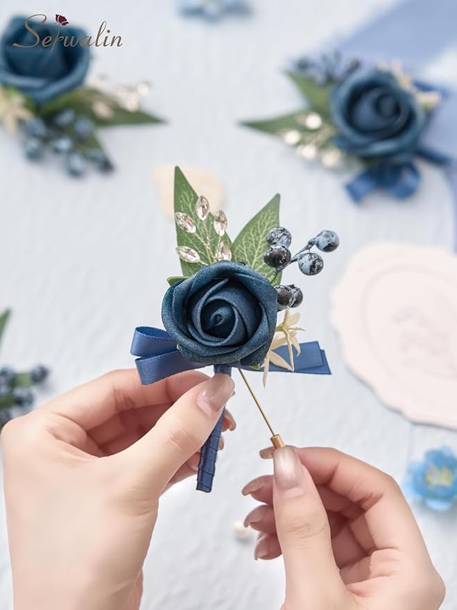 Serwalin 10Pcs Boutonniere for Men, Artificial Flowers for Wedding Decor Prom - Image 2