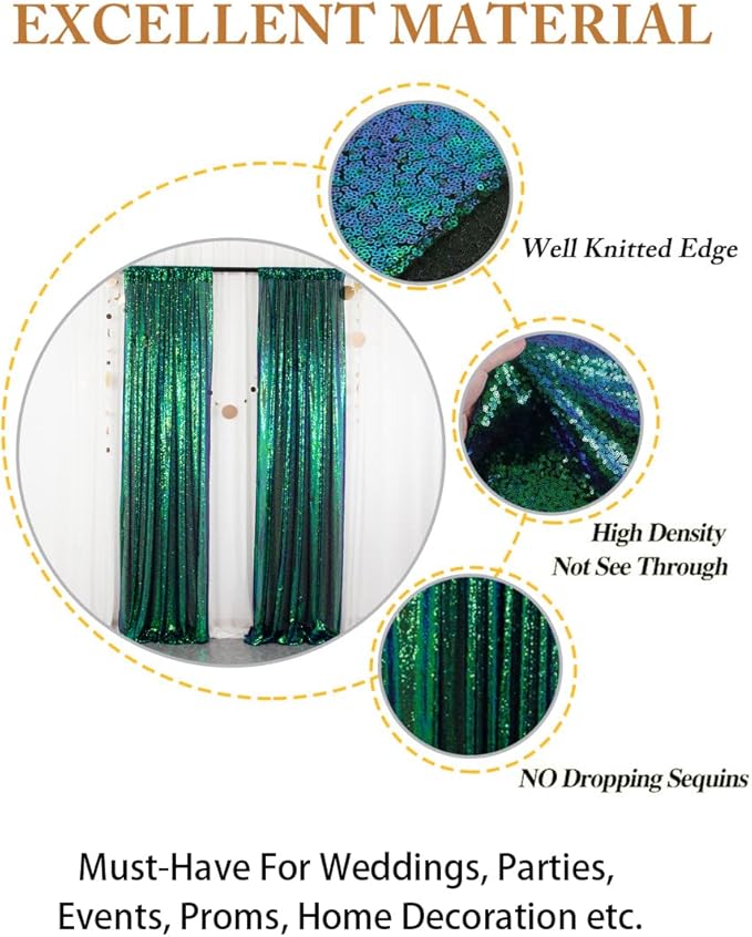 ShinyBeauty Sequin Backdrop Curtain Iridescent Green 2 Panels Sequin Bakdrop - Image 5