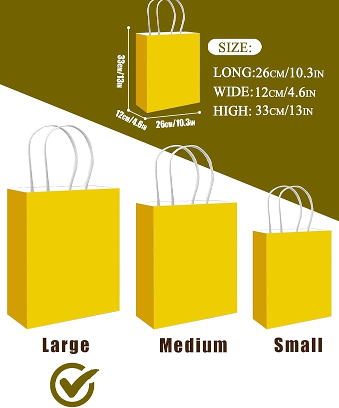 qiqee 50-Packs Bright Yellow Paper Gift Bags - Image 3