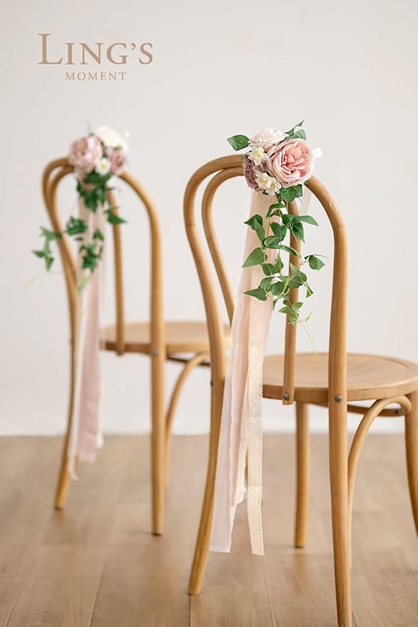 Ling's moment 8pcs Wedding Artificial Aisle Pew Flowers Chair Decorations - Image 3