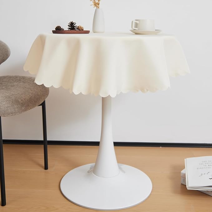 Small Round Beige Tablecloth 36 Inch Polyester Fabric Washable Table Cover by YZKITM