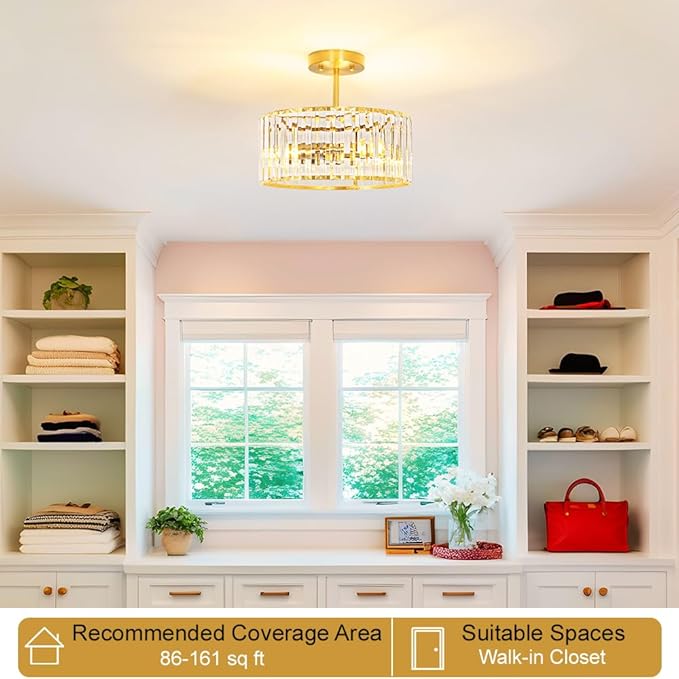 Modern Crystal Ceiling Light, Brushed Gold Semi Flush Mount Ceiling Lighting - Image 2