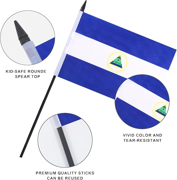 Nicaragua Desk Flag 12" Solid Pole Deluxe Set Nicaraguans Flags Banner Mini - Image 4