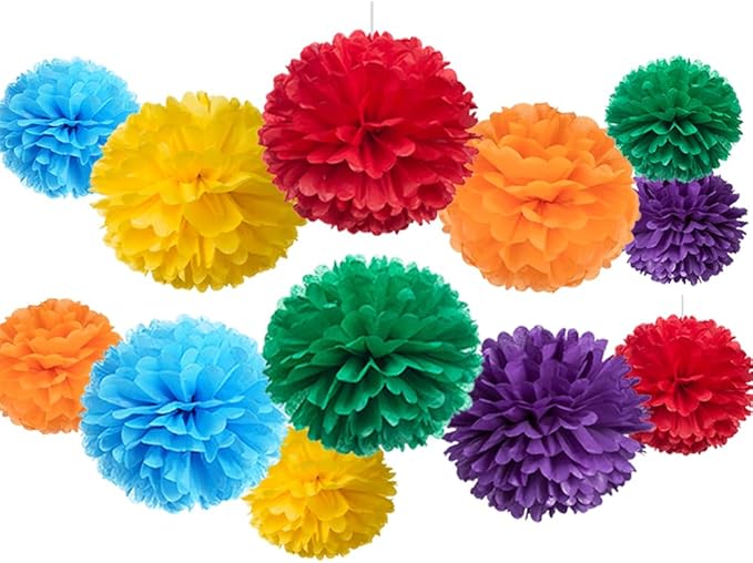 Rainbow Paper Flower Tissue Pom Poms by MOWO