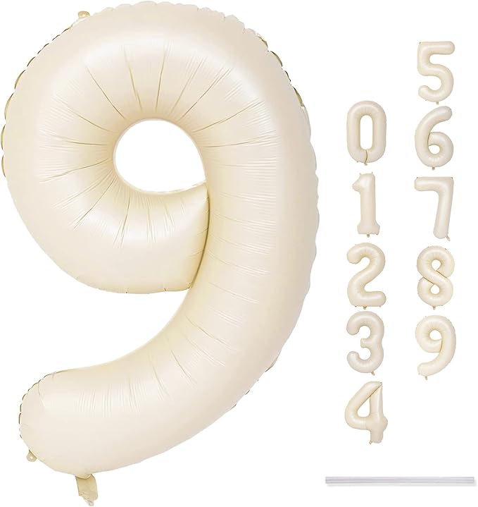 40 Inch Balloon Number 9 Beige, Large Cream Foil Number Balloons Set 0-9 - Image 2