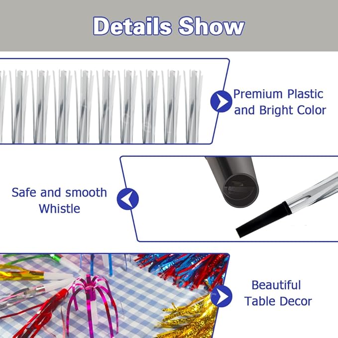 Lovecheer 24/60PCS Glitter Noise Makers Metallic Fringed Party Blowers - Image 3
