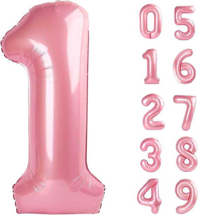 Light Pink 1 Number 40 Inch Large Balloon 1st Numbers Big Foil Helium Number by Lnhiya