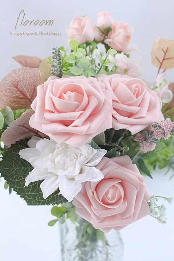 Floroom Artificial Flowers 50pcs Real Looking Blush Foam Fake Roses - Image 4
