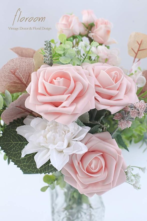 Floroom Artificial Flowers 25pcs Real Looking Blush Foam Fake Roses - Image 4