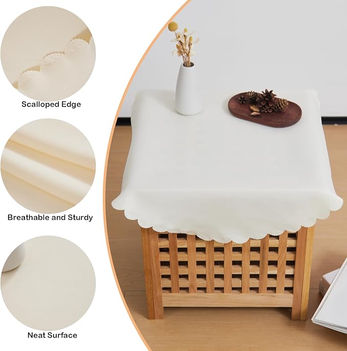 Small Round Beige Tablecloth 24 Inch Polyester Fabric Washable Table Cover - Image 4