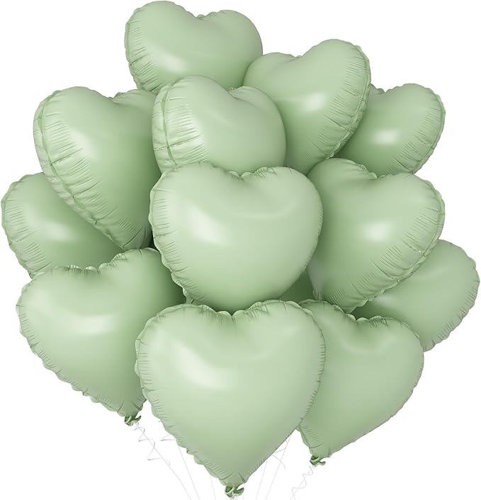 Sage Green Heart Balloons, 18Inch Pastel Green Helium Polyester Film Balloon by Adorely