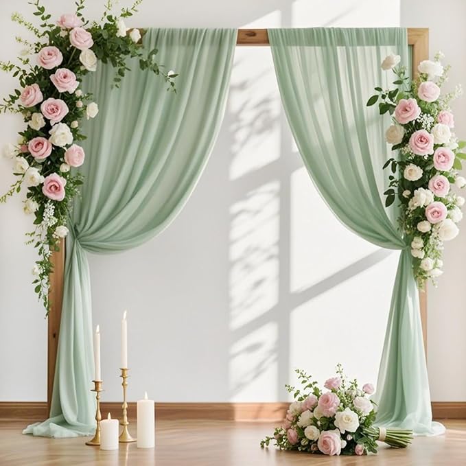 MLMW Wedding Arch Draping Fabric 1 Panel 29" x 20Ft Easter Sage Green Sheer by MLMW