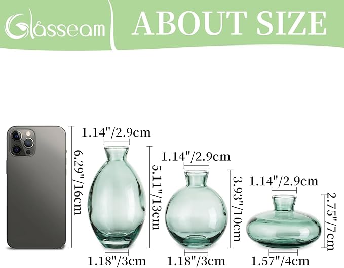 Bud Vases 3Pcs/Set Small Vases Handmade Cute Green Small Vases - Image 3