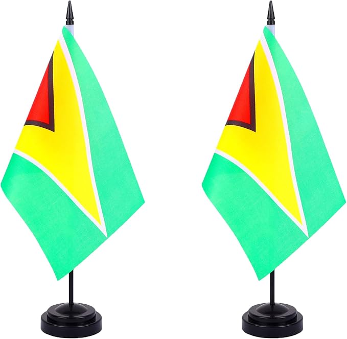 WXTWK 2 Pack Guyana Flag Guyana Deluxe Desk Flag Set by WXTWK