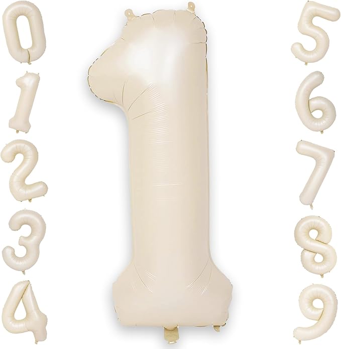 40 Inch Cream Number 1 Balloon, Digital 1 Helium Balloon by KAINSY