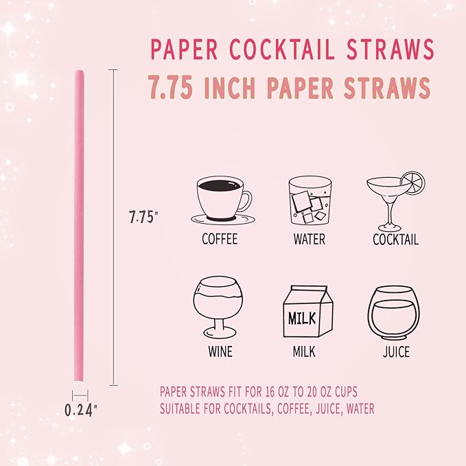 GLUJASBIO Pink Paper Straws Drinking Disposable Pastel Straws Bulk Party - Image 5