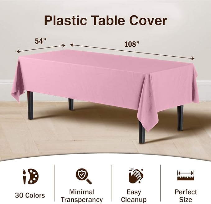 Party Solids Pack Of 12 Premium Plastic Tablecloth 54 Inch x 108 Inch Rectangle - Image 3