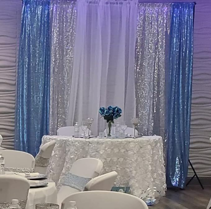 Poise3EHome 2Pcs 3Ft x 8Ft Baby Blue Sequin Backdrop Curtain, Glitter - Image 7