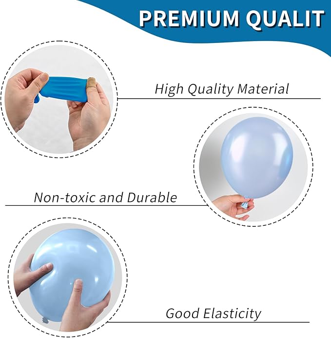Blue Silver Balloons, Pearl Light Blue White Balloon - Image 6