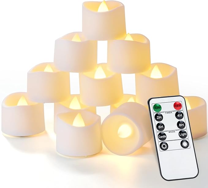 Homemory 12pcs Remote Timer LED Tea Lights Candles, 400+Hours Flickering by Homemory