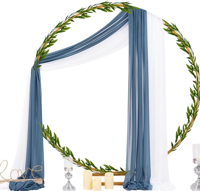 Socomi Wedding Arch Draping Fabric 29" x 20Ft 2 Panels Dusty Blue and White - Image 3