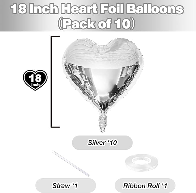 Silver Heart Foil Balloons, Graduation, New Year Party Decor - Image 2