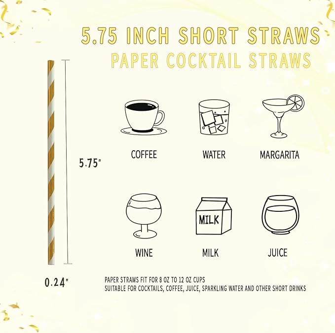 Gold White Stripe Paper Straws - Image 3