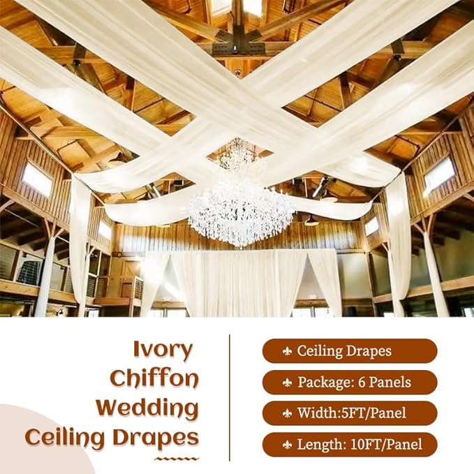6 Panels Ivory Ceiling Drapes 5ftx10ft Wedding Chiffon Fabric Arch Draping - Image 2