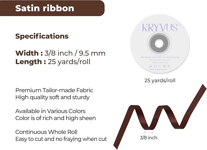 Dark Brown Satin Ribbon 3/8 inch X Continuous 25 Yards, Single Face Polyester - Image 3