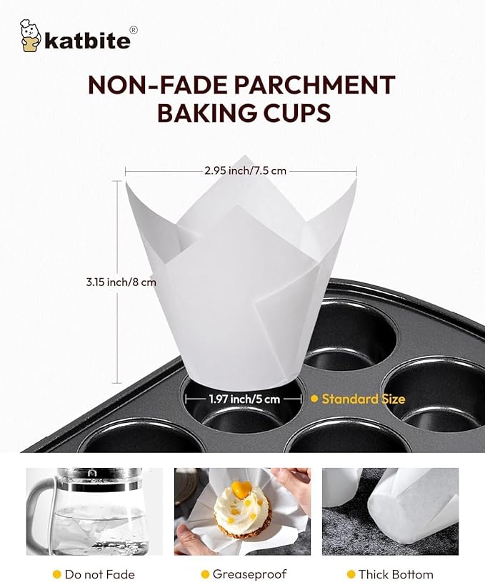 Katbite Tulip Cupcake Liners 200PCS, Muffin Baking Cupcake Liners Holders - Image 2
