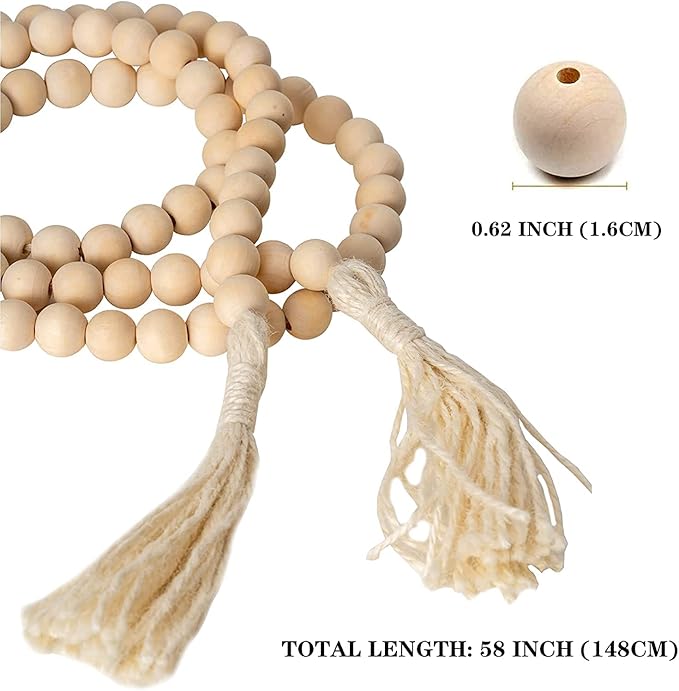 DECORKEY Farmhouse Wood Beads Garland, 2 Pack 58 Inch Wooden Beads - Image 2