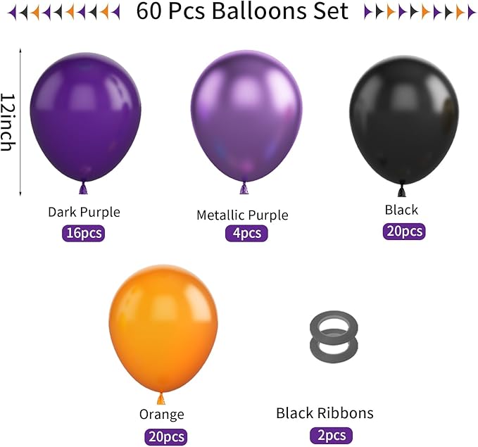 FunHot Halloween Party Balloons, 12 Inch Metallic Purple Black Latex Balloons - Image 2