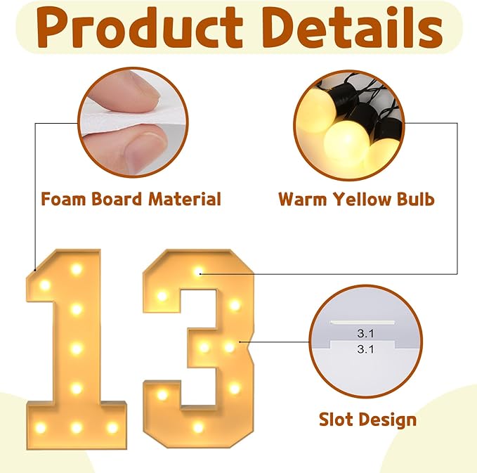 Imprsv 3FT Light Up Numbers, Marquee 13th Birthday Decorations - Image 4