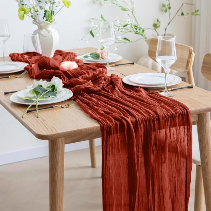 8 Pack 10Ft Terracotta Cheesecloth Table Runner 35x120 inch Boho Gauze Cheese - Image 4